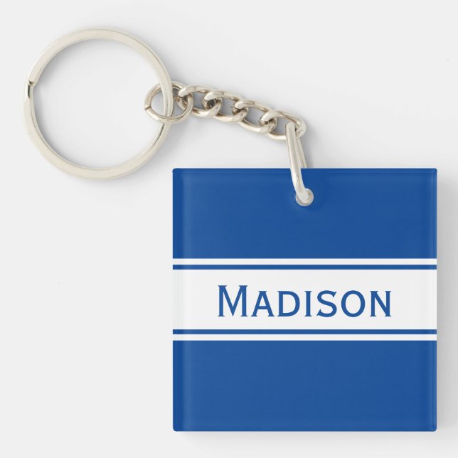Porte-clefs Solide Bleu Profond Bleu Blancs Nom moderne (Devant)
