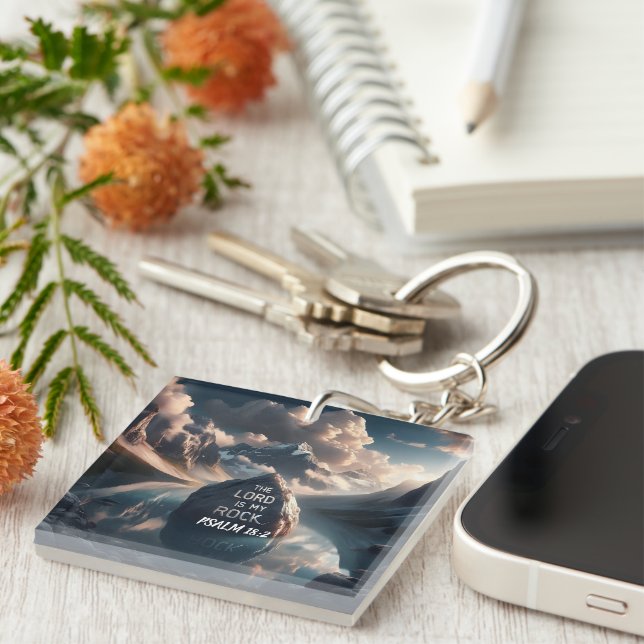 Porte-clefs Solidité Divine : Le Seigneur Est Mon Rocher (Devant Droit)