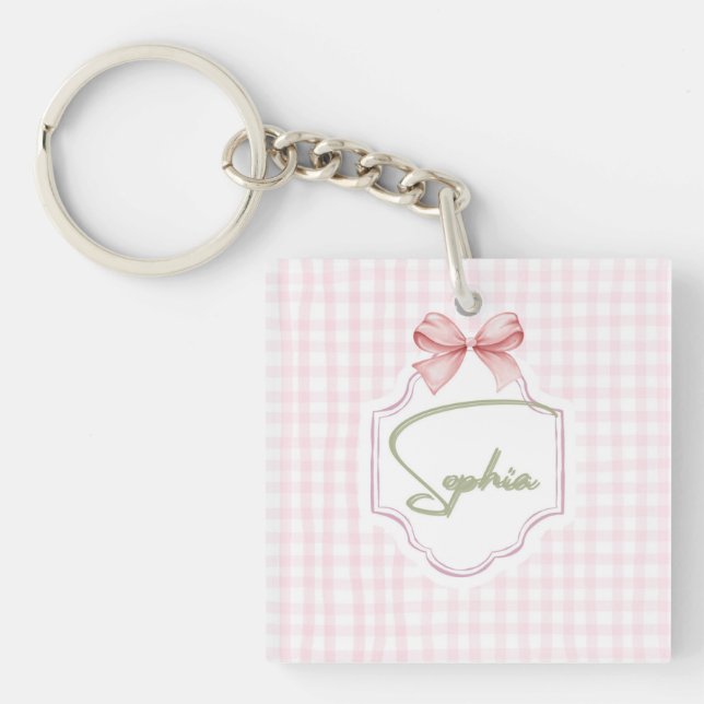 Porte-clefs Sophia Baby Girl Nursery Bow&En vichy personnalisé (Devant)