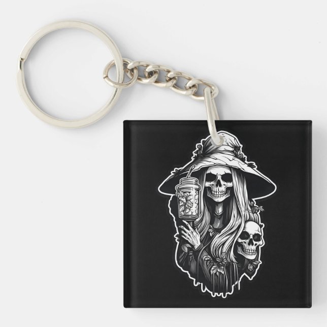 Porte-clefs Sorcière avec lanterne Halloween (Devant)
