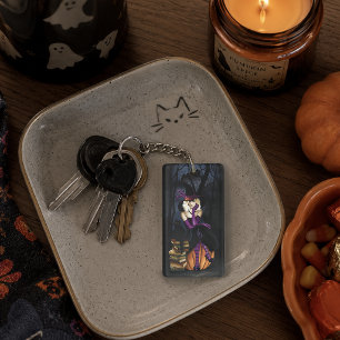 Porte-clefs Sorcière Blonde Enjouée Citrouille Fantaisie Viole