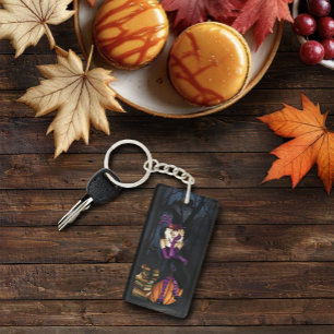 Porte-clefs Sorcière Blonde Enjouée Citrouille Fantaisie Viole