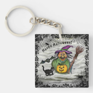 Porte-clefs Sorcière, Chat, Chauve-souris et Citrouille, Bonne