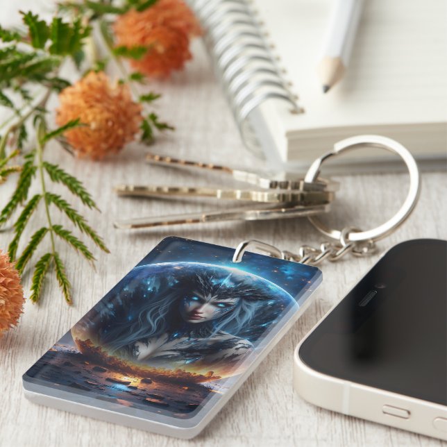 Porte-clefs Sorcière Cosmique – Née de la Sphère Stellaire. (Devant droit)