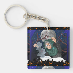 Porte-clefs Sorcière effrayante & Maison hantée Halloween🌙