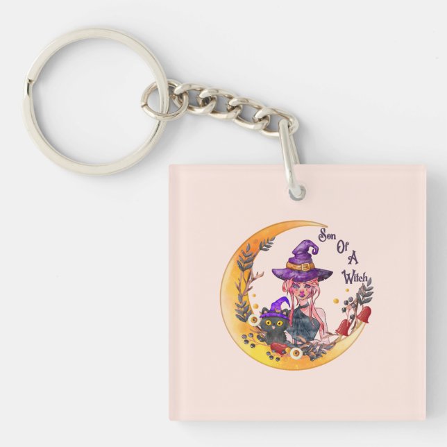 Porte-clefs Sorcière et chat noir (Devant)