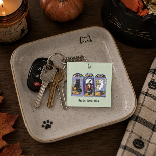 Porte-clefs Sorcière gothique chat noir hibou Halloween Art no