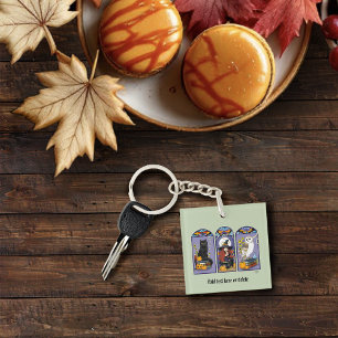 Porte-clefs Sorcière gothique chat noir hibou Halloween Art no