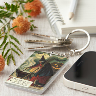 Porte-clefs Sorcière Halloween Vintage remuant un chaudron mag