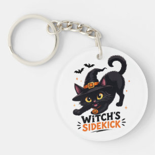 Porte-clefs Sorcière Mignonne et son Chat Noir Compagnon Hallo
