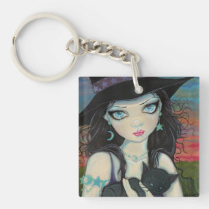 Porte-clefs Sorcière Peekaboo et Chat Fantaisie d'Halloween