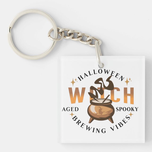 Porte-clefs Sorcière Rétro Halloween qui Brasse (Devant)