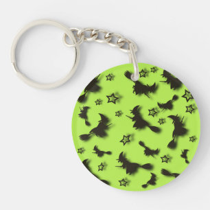 Porte-clefs Sorcière volante parmi les étoiles à Halloween nui