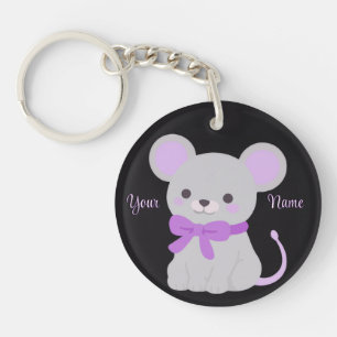 Porte-clefs Souris Assise Ruban Violet Mignon Kawaii Personnal