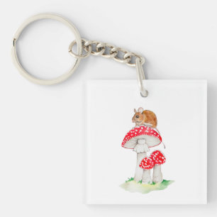Porte-clefs Souris mignonne à la mouche aquarelle agarique