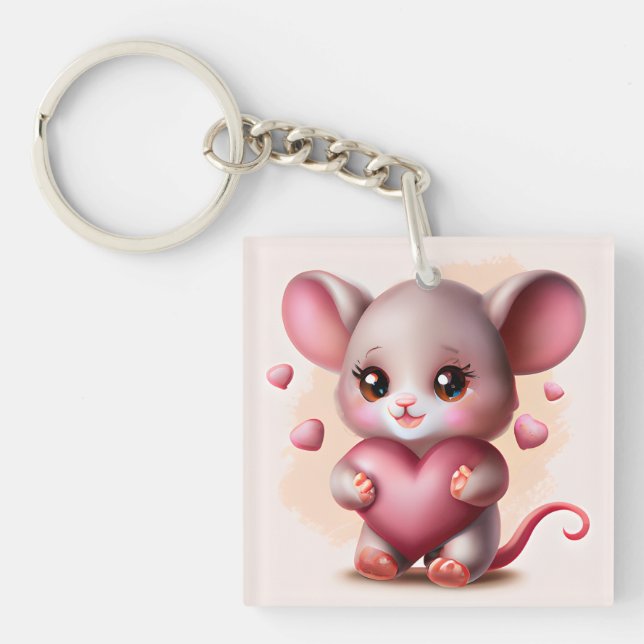 Porte-clefs Souris pour bébé avec le coeur de Valentine (Devant)