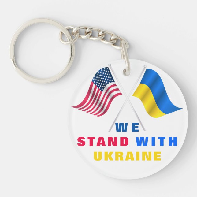 Porte-clefs Soutenez l'Ukraine Porte - clé États-Unis et drape (Devant)