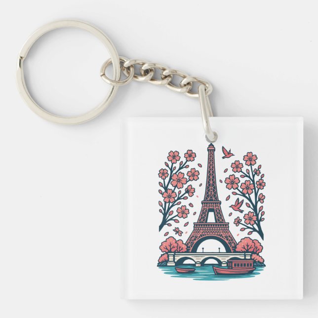 Porte-clefs Souvenir parisien Tour Eiffel Paris Cherry Tree (Devant)