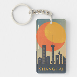 Porte-clefs souvenir voyage vintage rétro Shanghai Chine