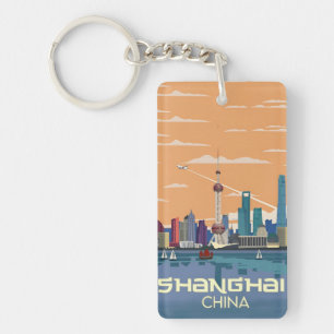 Porte-clefs souvenir voyage vintage rétro Shanghai Chine