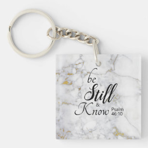 Porte-clefs "Soyez calme et sachez" verset biblique marbre bla