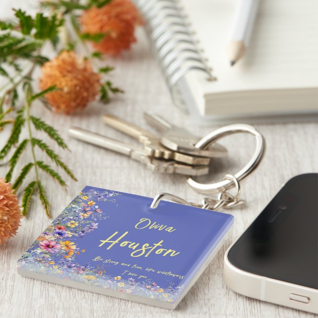 Porte-clefs Soyez Forte & Libre, Comme les Fleurs Sauvages | F (Devant Droit)
