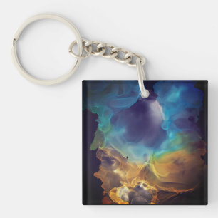 Porte-clefs Space Nebula bleu jaune Alcool art