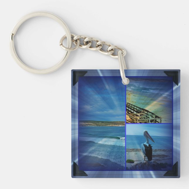 Porte-clefs Sparkle de collage de photos de plage, (Devant)
