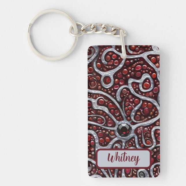 Porte-clefs Spessartine Garnet et Porte - clé inspiré d'argent (Devant)