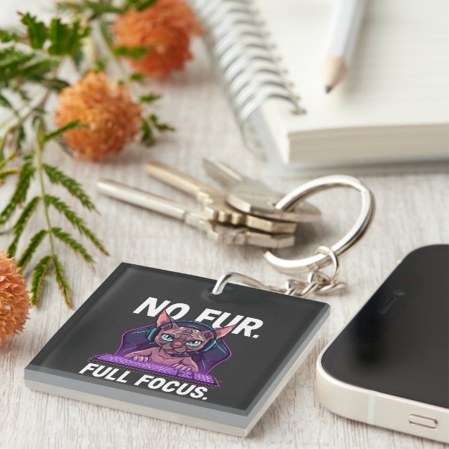 Porte-clefs Sphynx Cat Gamer Full Focus Neon Art (Devant Droit)