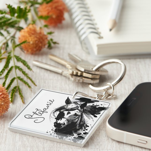 Porte-clefs Spirit Pony 3 Noir & Blanc (Devant Droit)