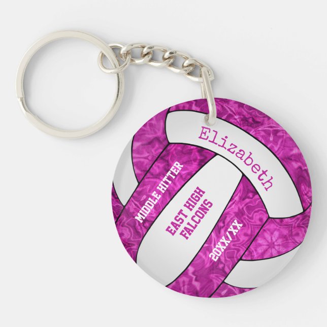 Porte-clefs sport girly rose chaud volleyball personnalisé (Devant)