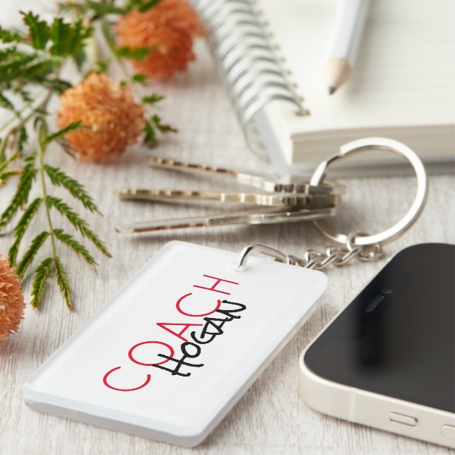 Porte-clefs Sports personnalisés NOM DU COACH rouge noir Coule (Devant droit)