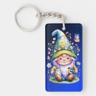 Porte-clefs Spring Gnome with Bunny and Bluebird