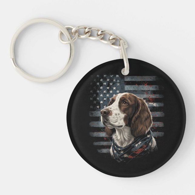 Porte-clefs Springer Spaniel Chien Drapeau Américain (Devant)