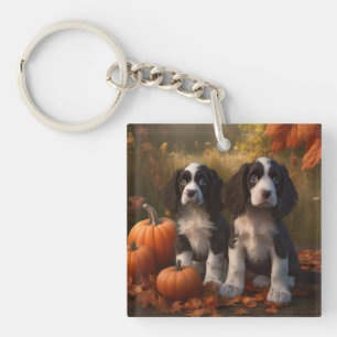 Porte-clefs Springer Spaniel Chiot Automne Citrouille de plais