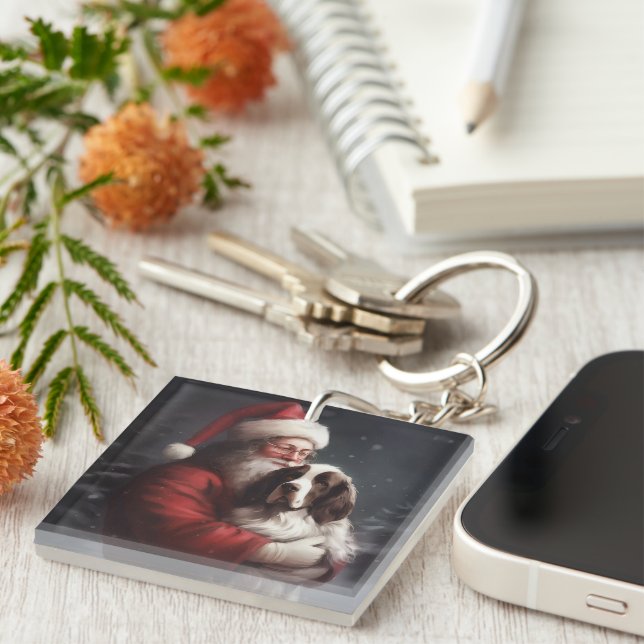 Porte-clefs Springer Spaniel Père Noël Festif Noël (Devant Droit)