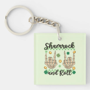 Porte-clefs Squelette à main shamrock et rouleau