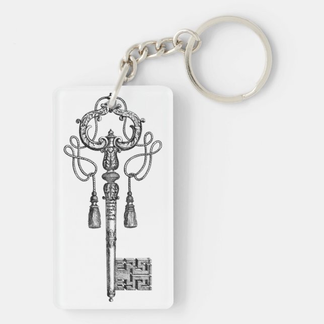 Porte-clefs Squelette clé antique noir et blanc élégant (Dos)