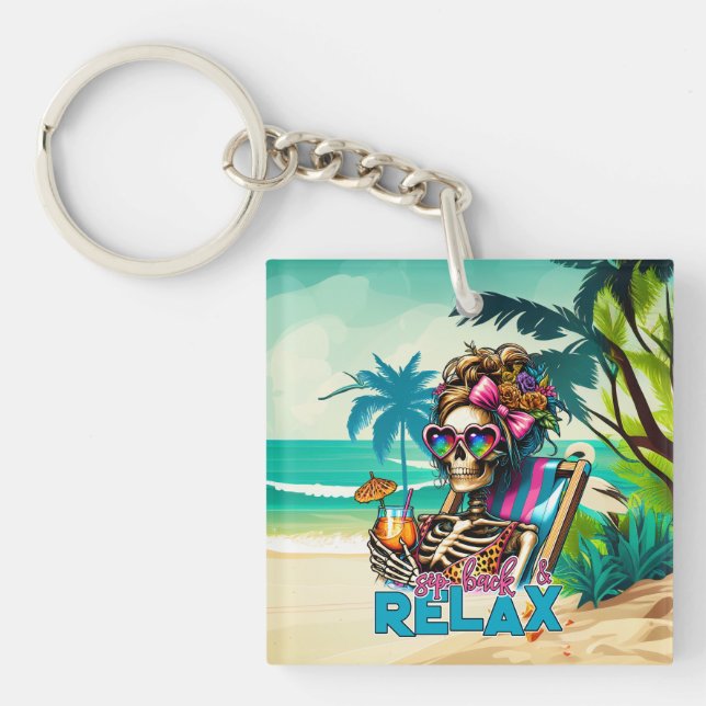 Porte-clefs squelette de plage cool mot art (Devant)