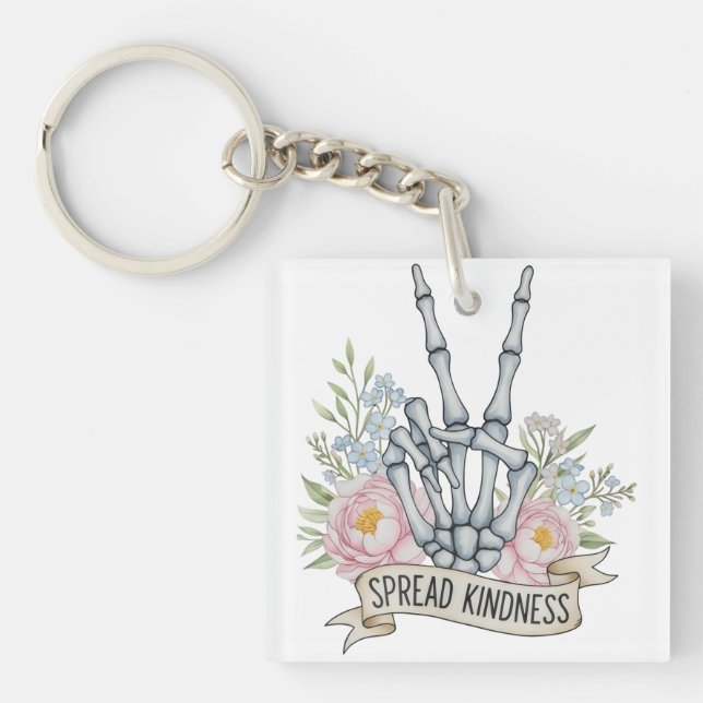 Porte-clefs Squelette de signe de paix "Étendez la gentillesse (Devant)