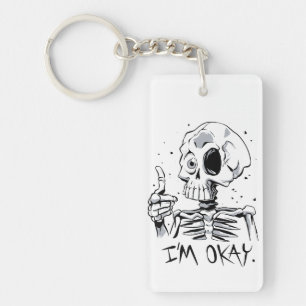 Porte-clefs Squelette drôle avec le message 'Je vais bien'