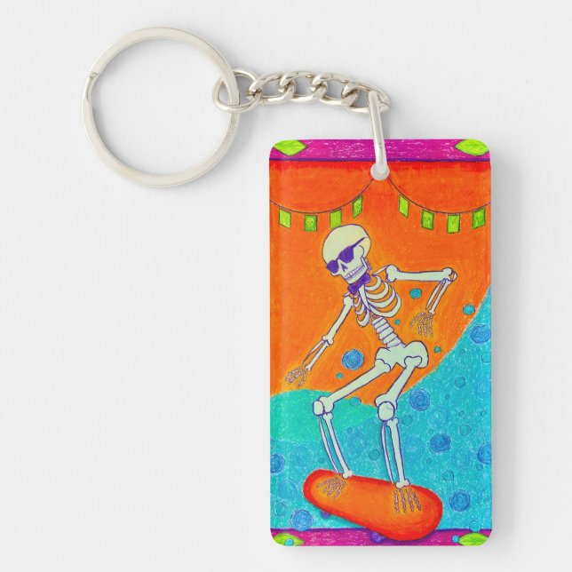 Porte-clefs Squelette sur skateboard (Devant)
