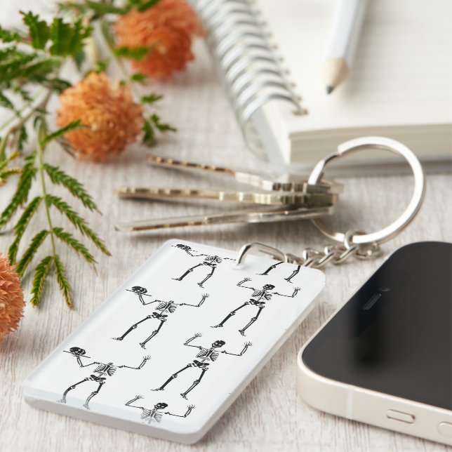 Porte-clefs Squelettes d'Halloween, friandise ou farce, Hou (Devant droit)