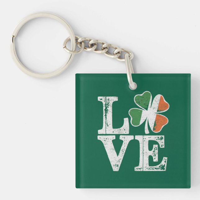Porte-clefs St Patrick Love Chance Irlande Trèfle Vert  (Devant)