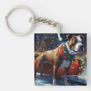 Porte-clefs Staffordshire Bull Terrier Fête de Noël
