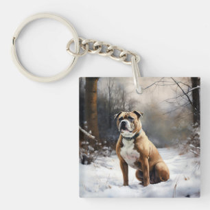Porte-clefs Staffordshire Bull Terrier Qu'il neige Noël