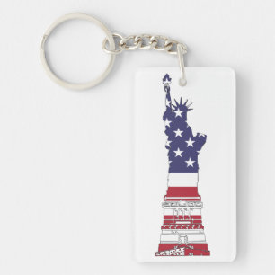 Porte-clefs Statue de la Liberté, États-Unis Drapeau, Etoiles 