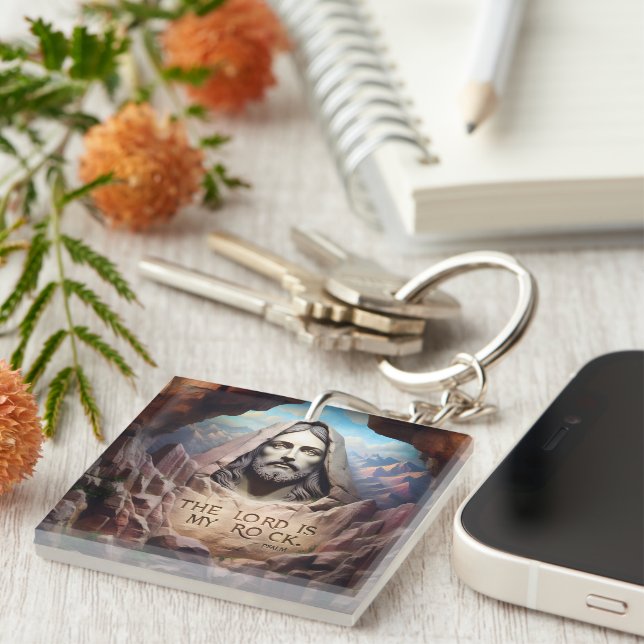 Porte-clefs Statue Divine : Le Seigneur Est Mon Rocher (Devant Droit)