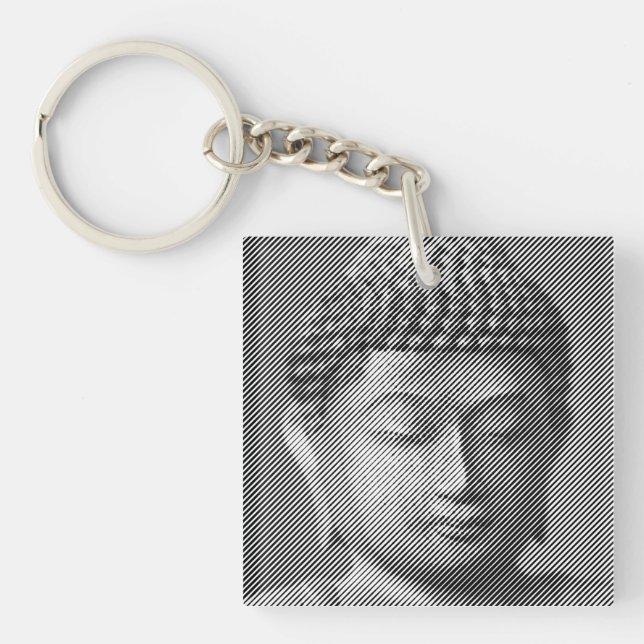 Porte-clefs Statue Face Bouddha Noir Et Blanc Formée Par Ligne (Devant)